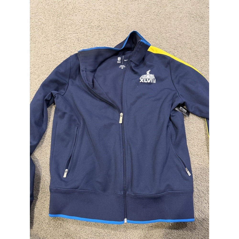Super Bowl XLVIII 2014 Men's Zip Up‎ Jacket Blue Yellow Mens Size Large